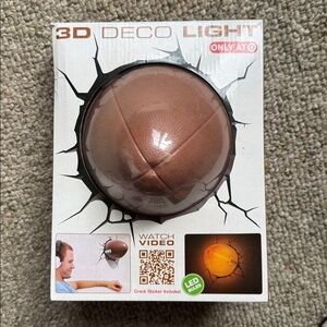 3D FOOTBALL Wall Mount Deco Light LED w/Crack Wall Sticker Battery Operated